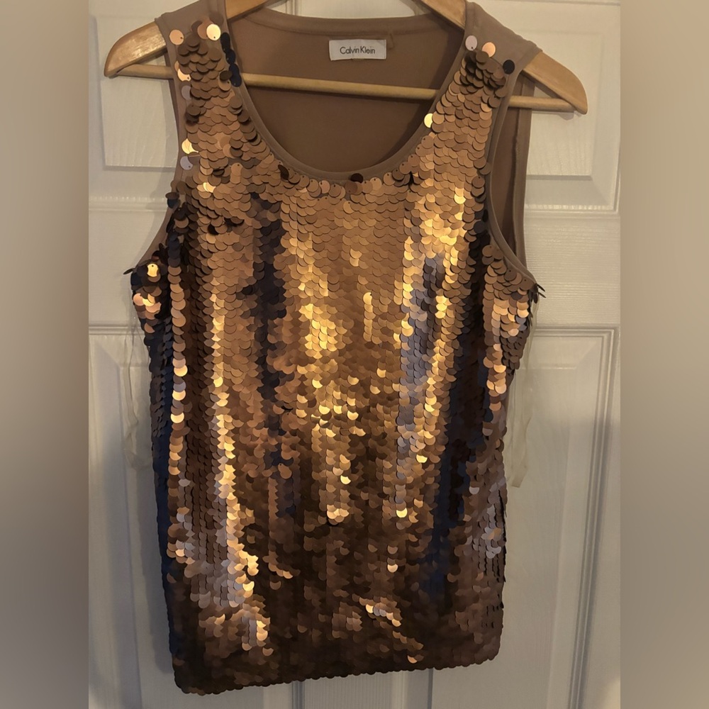 Calvin Klein Sequin Sleeveless Top - Gold